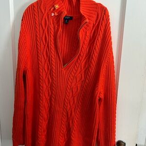 Chaps Vibrant Orange Quarter Zip Sweater 3X Y2K